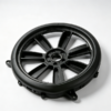 Black large‑diameter spoked circular molded plastic frame with central bore and mounting lugs