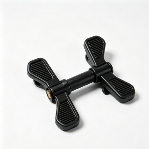 Black dual‑pivot swivel plastic clip bracket with anti‑slip textured paddles