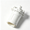 White cylindrical molded plastic pump motor housing with flange mounting lugs