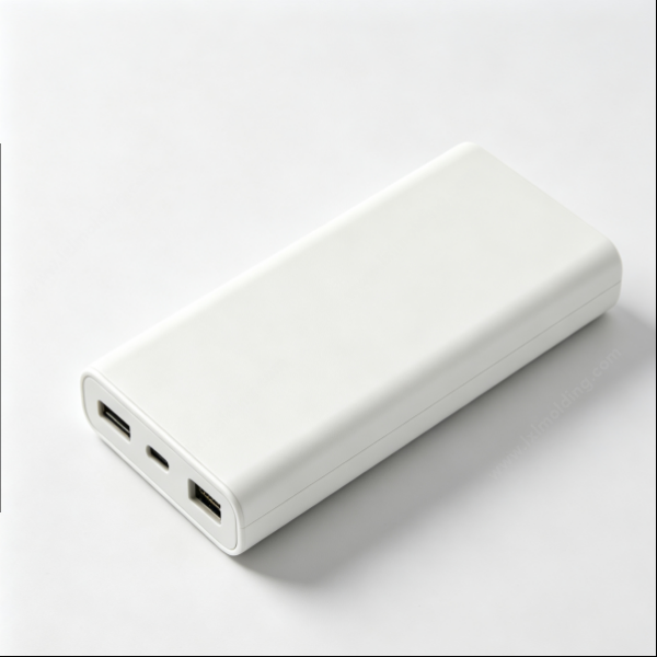 169 White rectangular molded plastic power bank housing with USB‑A and Type‑C port cut‑outs