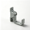 Gray wall-mounted molded plastic hook bracket with metal screw inserts and central roller pivot