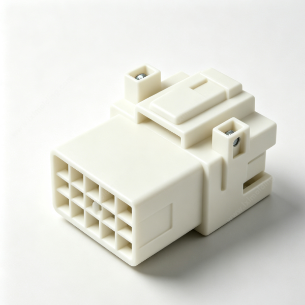 177 (2) Off‑white locking‑type molded plastic connector shell with flip latch and metal threaded mounting inserts
