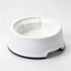 White glossy molded plastic pet feeding bowl with black anti‑slip bottom ring and inner rib structure
