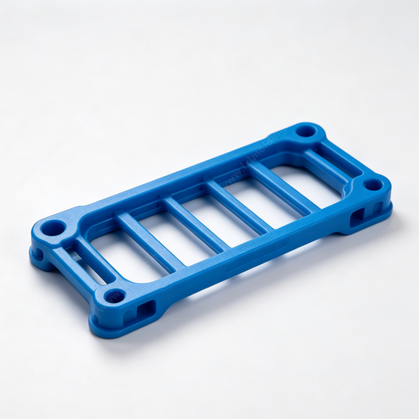 206 Blue frame bracket with four corner holes, side rails and evenly spaced cross bars between them