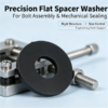Precision flat spacer washer in black plastic, fitted on a bolt assembly clamp to show size control