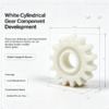 White cylindrical gear component development with dimension callouts, submit your 3D file for load requirement review