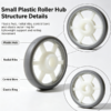 Roller hub structure details: plastic hub, radial ribs, central bore and elastic outer ring for lightweight rolling