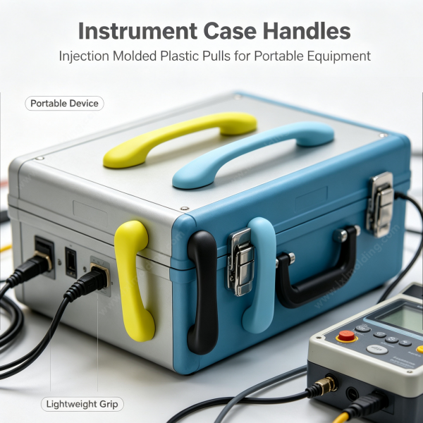 236 (3) Molded plastic handles on a portable instrument case, showing lightweight pull grips for field equipment