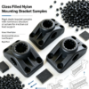 Glass filled nylon mounting bracket samples in black, showing reinforced structure for mechanical load support