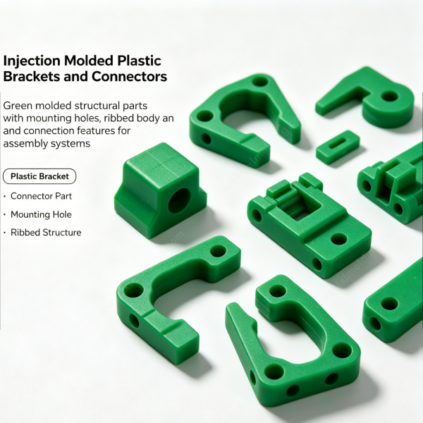 242 (1) Injection molded plastic brackets and connectors in green, structural parts with mounting holes and connection features