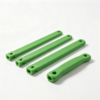 Custom plastic operating handle in green, shown as four molded long grips on a white background