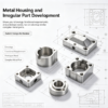Metal housing and irregular part development layout with drawing dimensions and functional notes