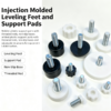 Injection molded custom leveling feet and support pads with threaded rods and non-slip bases