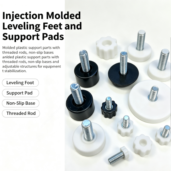 248 (3) Injection molded custom leveling feet and support pads with threaded rods and non-slip bases