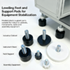 Custom leveling feet fitted under an industrial cabinet, instrument stand, rack support and assembly equipment