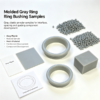 Molded gray ring bushing samples with gray pellets and a component development card