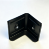 Custom angle bracket in black, an L-shaped molded part with two mounting holes on a white background