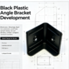 Black plastic angle bracket development layout with load, hole layout and bracket dimensions