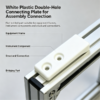 White plastic connecting plate bolted onto an aluminum extrusion frame as a bridging part