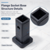 Flange socket base structure details showing the square bore, side hole and mounting flange face