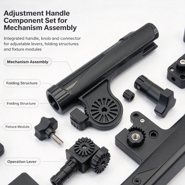255 (4) Adjustment handle component set laid out for mechanism assembly, folding structures and fixture modules