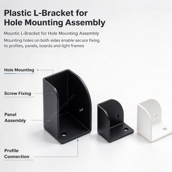 256 (3) Molded corner connector for hole mounting assembly, fixed to profiles, panels and boards by screw fixing