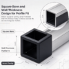 Square bore and wall thickness design showing the inner cavity and the profile fit on a rectangular tube