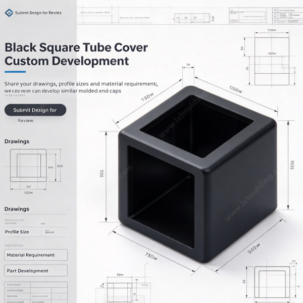 Black square tube cover custom development layout with profile size, material requirement and part development