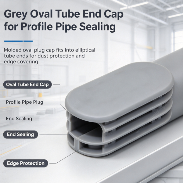 259 (1) Grey oval tube end cap shown for profile pipe sealing with end sealing and edge protection