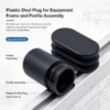 Plastic oval plug for equipment frame and profile assembly, fitting an elliptical profile tube