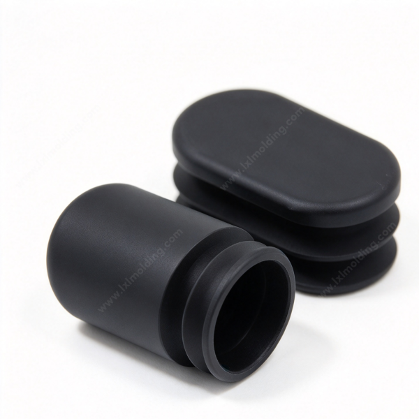 263 Black oval tube plug in matte black, a grooved profile plug with an oval face on a white background