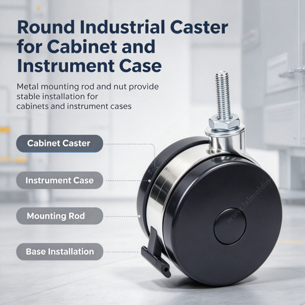 264 (2) Round industrial caster for a cabinet and instrument case, with mounting rod and base installation