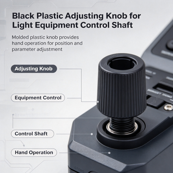 265 (3) Black plastic adjusting knob for a light equipment control shaft, shown for hand operation