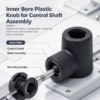 Inner bore plastic knob for control shaft assembly, with the hollow bore and mounting design labelled