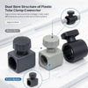 Dual bore structure of the plastic tube clamp connector, with a square bore and a round bore body