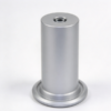 Cylindrical support foot in a plain finish, a molded foot with a flanged base on a white background