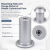 Mounting hole and flange detail of the plastic cylindrical foot, with the molded structure labelled