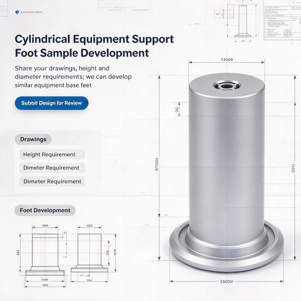 Cylindrical equipment support foot sample development layout with height, diameter and development