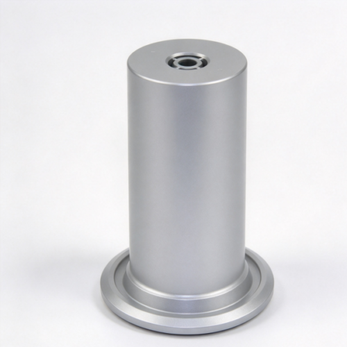 Cylindrical support foot in a plain finish, a molded foot with a flanged base on a white background