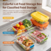 Colourful lid food storage box for classified food storage, with fruit, vegetables and leftovers in the containers