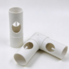 Plastic stop sleeve in white, a molded open slot sleeve with a top shoulder on a white background