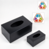 Plastic tissue box in two sizes, with the long and the short body shown side by side on a white background