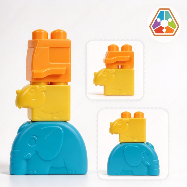 281 (2) Stacking blocks stack shown at full height with two smaller molded variants in inset panels beside it