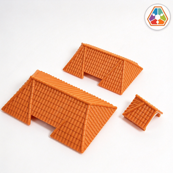 282 (3) Miniature roof in three sizes, with the long and the short molded roof shells shown together on a white background