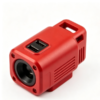 Red plastic sensor housing with circular lens window, built-in USB port and side heat-dissipation slots