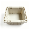 Square flanged deep‑cavity plastic receptacle container with perimeter mounting flange and inner stiffening ribs