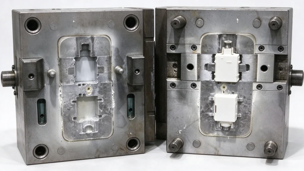 2-cavity plastic injection mold tooling with custom molded white plastic parts