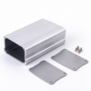 Extruded aluminum enclosure in silver, shown with two end plates and fixing screws on a white background