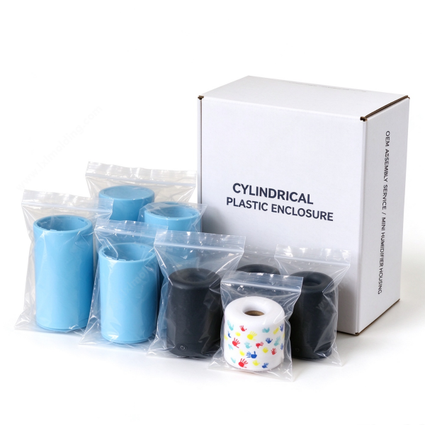 289 (3) Cylindrical plastic enclosure bulk packed in bags, with the printed carton marked OEM assembly service