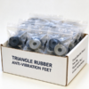 Rubber anti-vibration foot bulk packed in a printed carton, with the black and gray pads bagged inside